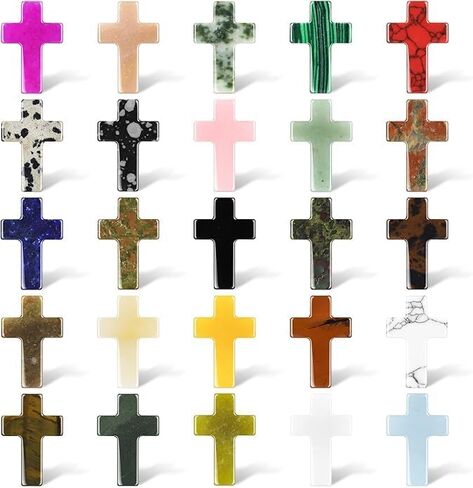 25 قطعة من أحجار الكريستال المتقاطعة، صلبان جيب من أحجار القلق مقاس 1 بوصة، شكل صليب جداري من الكريستال الطبيعي، حجر جيب النخيل لهدايا عيد الفصح والهالوين in Kuwait