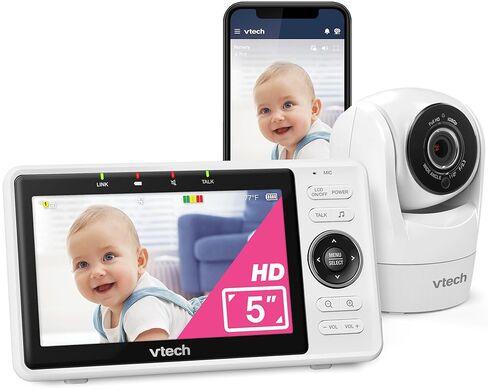 VTech ترقية Smart Baby Monitor VM901 ، شاشة 720 بكسل 5 بوصات ، كاميرا 1080 بكسل ، HD Nightvision ، تكبير الإمالة عن بُعد بالكامل ، حديث ثنائي الاتجاه ، تطبيق هاتف ذكي مجاني ، يعمل مع iOS ، Android in Saudi Arabia