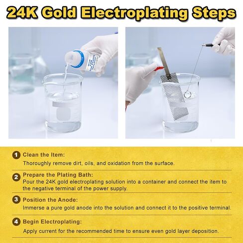 محلول طلاء الذهب عيار 24 قيراط - مخصص لمعدات الطلاء الكهربائي للحمام | محلول طلاء كهربائي عالي النقاء 24K، طلاء غمر، 7 أونصة in Kuwait
