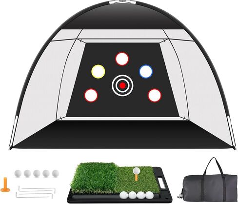 شبكة الجولف: شبكة ممارسة ضرب الجولف مقاس 10 × 7 أقدام للاستخدام، مع قاعدة شديدة التحمل مزدوجة العشب، مناسبة لمختلف السيناريوهات الداخلية والخارجية، مشاهد مثل الكراجات والساحات الخلفية والمناطق الرملية والمروج وما إلى ذلك in Kuwait