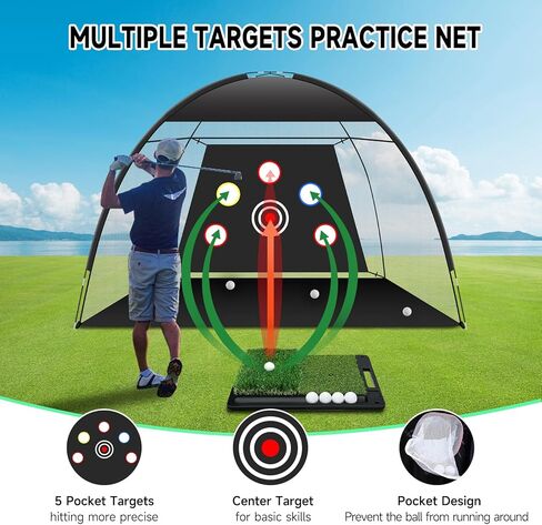 شبكة الجولف: شبكة ممارسة ضرب الجولف مقاس 10 × 7 أقدام للاستخدام، مع قاعدة شديدة التحمل مزدوجة العشب، مناسبة لمختلف السيناريوهات الداخلية والخارجية، مشاهد مثل الكراجات والساحات الخلفية والمناطق الرملية والمروج وما إلى ذلك in Kuwait
