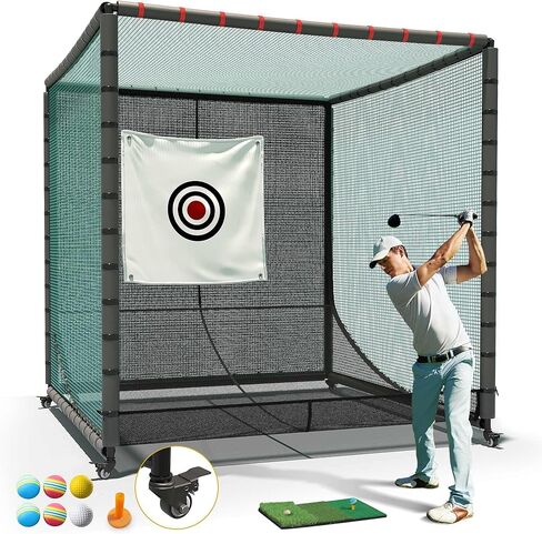 Golf Cage with Steel Freame, 7x7x7ft Golf Net with Rubber Hose, Noise Reduction for Backyard Indoor Outdoor Lawn Practice(Includes 1 Hitting Mat 6 PU Balls 1 Tee) in Kuwait