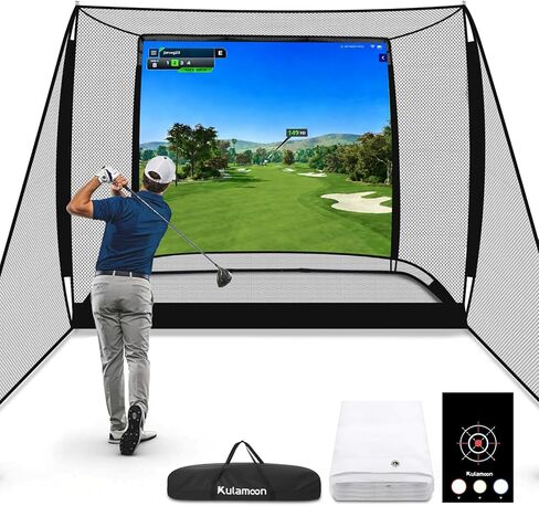 Golf Simulator Cage, 10x8ft Golf Practice Hitting Net with Triple-Layer HD Screen, 5x4ft Golf Mat with Dual Turf for Indoor &Outdoor, Gifts for Men Dad & Golfers in Saudi Arabia