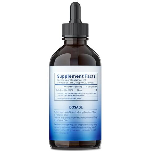 3% قطرات الميثيلين الزرقاء - سائل الميثيلين الأزرق عالي النقاء بدرجة صيدلانية USP للبشر، دعم الإدراك والتركيز، بدون كحول، بدون فورمالدهايد، 120 مل، 4.06 أونصة سائلة in Kuwait