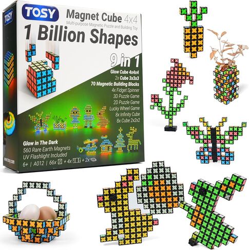 Tosy Magnet Cube 4x4-560 Magnets ، 8in1 Toy: 4x4 أو 3x3 أو 2x2 Puzzle Cube ، Spinner Transformable Fidget ، Infinity Cube ، لبنات البناء ، لعبة الألغاز ثنائية الأبعاد وثلاثية الأبعاد ، هدية عيد ميلاد عيد الحب المتوهجة in Kuwait