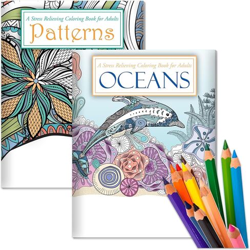 Zoco - حزمة الهدايا: 3 كتب تلوين للبالغين مع أقلامًا ملونة - المحيطات والأنماط وكتب تلوين الطبيعة - تشمل 10 أقلام تلوين مسبقة in Kuwait