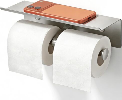 Double Toilet Paper Holder with Shelf, Stainless Steel Commercial Toilet Paper Holder Wall Mount, Anti-Jam Double Roll Design, Bathroom Toilet Paper Holder for Most Standard Toilet Paper Rolls in Kuwait