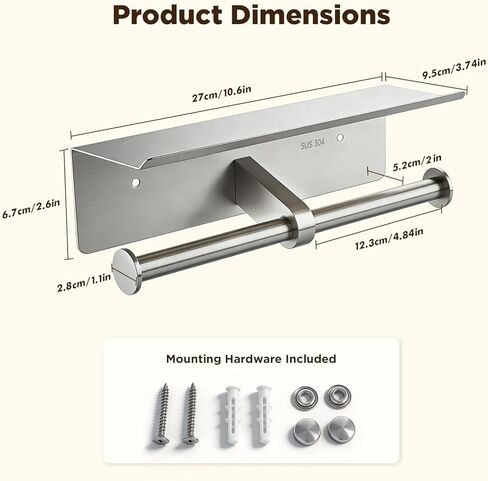 Double Toilet Paper Holder with Shelf, Stainless Steel Commercial Toilet Paper Holder Wall Mount, Anti-Jam Double Roll Design, Bathroom Toilet Paper Holder for Most Standard Toilet Paper Rolls in Kuwait