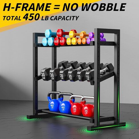 حامل دمبل قابل للتعديل من 3 طبقات، حامل وزن لتخزين صالة الألعاب الرياضية المنزلية، حامل ثقيل الوزن للدمبل وأجراس كيتل بيل والأوزان الحرة، حامل حامل دمبل موفر للمساحة فقط (سعة تصل إلى 450 رطل) in Kuwait