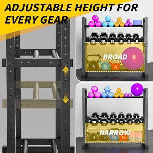 حامل دمبل قابل للتعديل من 3 طبقات، حامل وزن لتخزين صالة الألعاب الرياضية المنزلية، حامل ثقيل الوزن للدمبل وأجراس كيتل بيل والأوزان الحرة، حامل حامل دمبل موفر للمساحة فقط (سعة تصل إلى 450 رطل) in Kuwait