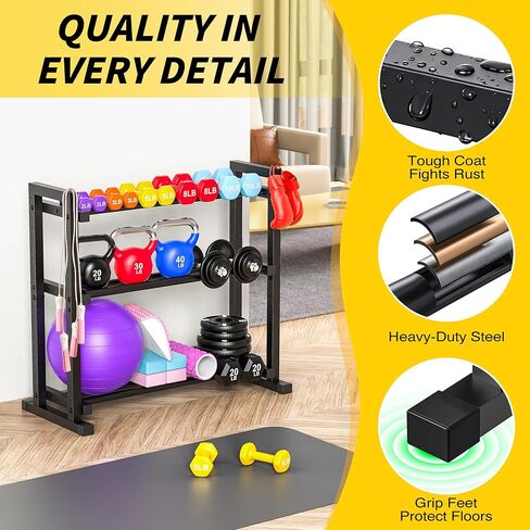 حامل دمبل قابل للتعديل من 3 طبقات، حامل وزن لتخزين صالة الألعاب الرياضية المنزلية، حامل ثقيل الوزن للدمبل وأجراس كيتل بيل والأوزان الحرة، حامل حامل دمبل موفر للمساحة فقط (سعة تصل إلى 450 رطل) in Kuwait