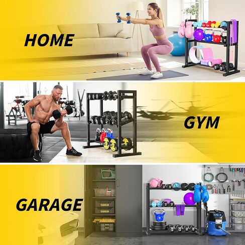 حامل دمبل قابل للتعديل من 3 طبقات، حامل وزن لتخزين صالة الألعاب الرياضية المنزلية، حامل ثقيل الوزن للدمبل وأجراس كيتل بيل والأوزان الحرة، حامل حامل دمبل موفر للمساحة فقط (سعة تصل إلى 450 رطل) in Kuwait