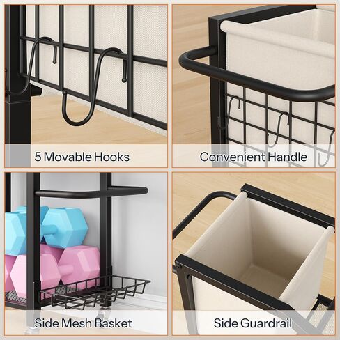 HOOBRO Dumbbell Rack, Weight Rack for Dumbbells, Yoga Mat Storage Rack, Home Gym Storage Rack for Dumbbells Kettlebells Foam Roller, Workout Storage Organizer with Wheels & Hooks, Black BE85CJ01N1 in Saudi Arabia