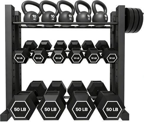 3-Tier Dumbbell Rack Stand Only, Weight Rack for Home Gym Dumbbells, Adjustable Height, Compact Design, 1000LB Capacity Dumbbell Storage for Home Use in Saudi Arabia