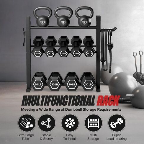 3-Tier Dumbbell Rack Stand Only, Weight Rack for Home Gym Dumbbells, Adjustable Height, Compact Design, 1000LB Capacity Dumbbell Storage for Home Use in Saudi Arabia