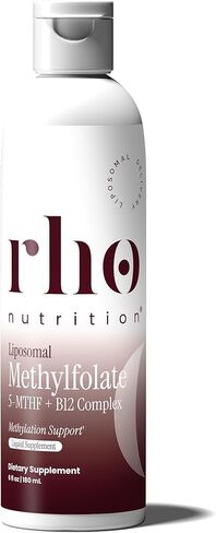 Rho Nutrition Liposomal Methylfolate 5-MTHF + B12 Complex - حمض الفوليك الميثيل السائل النشط بيولوجيًا عالي الامتصاص وB12 - يدعم الميثيل وإنتاج الطاقة والمزاج والصحة الخلوية in Kuwait
