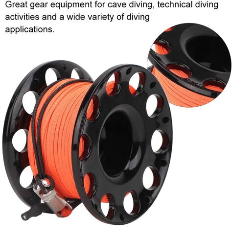 Qiilu Diving Spool Reel, 30m 4 Colors Stainless Steel Plastic Diving Finger Spool Reel Diver Underwater Accessory(Orange line) (Black Wheel) in Saudi Arabia