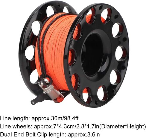 Qiilu Diving Spool Reel, 30m 4 Colors Stainless Steel Plastic Diving Finger Spool Reel Diver Underwater Accessory(Orange line) (Black Wheel) in Saudi Arabia