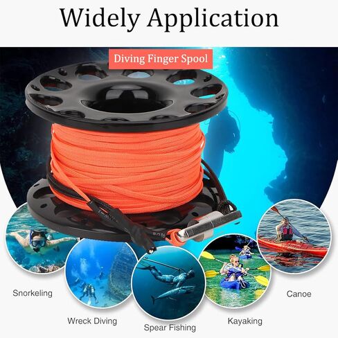 Qiilu Diving Spool Reel, 30m 4 Colors Stainless Steel Plastic Diving Finger Spool Reel Diver Underwater Accessory(Orange line) (Black Wheel) in Saudi Arabia