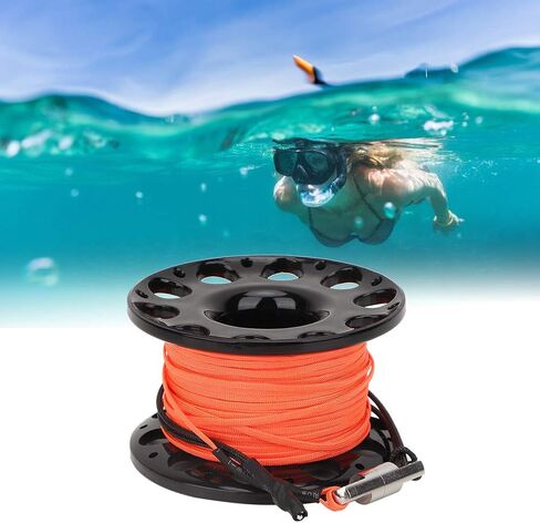 Qiilu Diving Spool Reel, 30m 4 Colors Stainless Steel Plastic Diving Finger Spool Reel Diver Underwater Accessory(Orange line) (Black Wheel) in Saudi Arabia