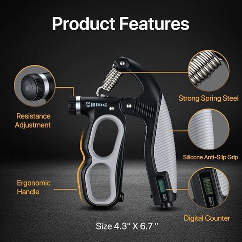 مدرب قوة قبضة اليد القابل للتعديل من باور جريب، معدات تمرين شديدة التحمل مع نطاق مقاومة 10-150 كجم، تصميم مريح لتمرين الساعد in Kuwait