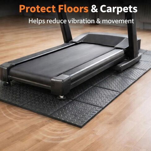 بساط المشي بقياس 79 بوصة × 39 بوصة، بسمك 6 مم، تحت جهاز المشي ووسادة المشي ودراجة التمرين على السجاد والأرضيات الصلبة، تصميم مخطط غير قابل للانزلاق، واقي للأرضية مقاوم للماء، ممتص للضوضاء والصدمات in Kuwait