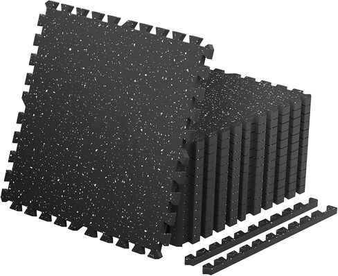 0.56'' Thick 12 Pcs 48 Sq Ft Non-Slip Rubber Top Exercise Equipment Mats, High Density EVA Foam Mats with Rubber Top, Interlocking Puzzle Gym Flooring for Home Gym, Workout Floor Mats, Black in Saudi Arabia