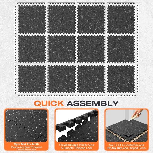 0.56'' Thick 12 Pcs 48 Sq Ft Non-Slip Rubber Top Exercise Equipment Mats, High Density EVA Foam Mats with Rubber Top, Interlocking Puzzle Gym Flooring for Home Gym, Workout Floor Mats, Black in Saudi Arabia
