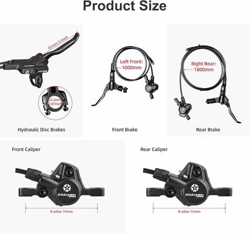 Hydraulic Brakes for Ebike, 2-Pin Power-Off Left Front 1000mm Right Rear 1800mm Aluminum Alloy Bicycle Hydraulic Disc Brake Set for Commuter Folding E-Bike Road Bike 2 Piston in Saudi Arabia