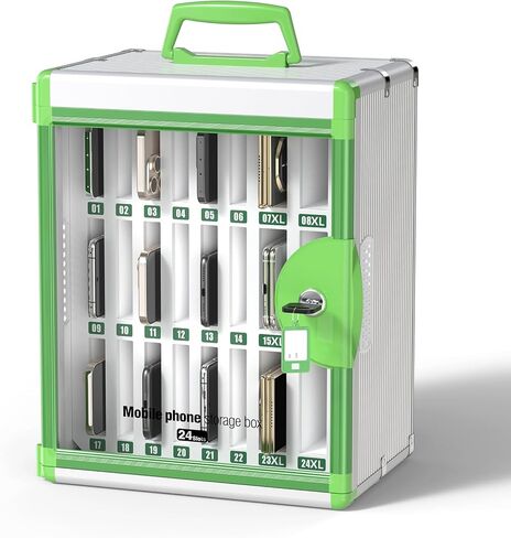 36 Slots Cell Phone Locker, Portable Phone Storage Cabinet Pocket Chart [Wall Mounted] [Aluminum Alloy] Key Lock Box with Handle for School Classroom Office Exam (Green) in Kuwait