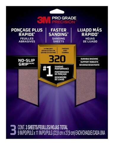 3M 25220P-G PRO GRADE NO-SLIP SANDPAPERANCE ADVACTION ، 9 بوصة × 11 بوصة ، 220 حصى ، حزمة 3 in Kuwait
