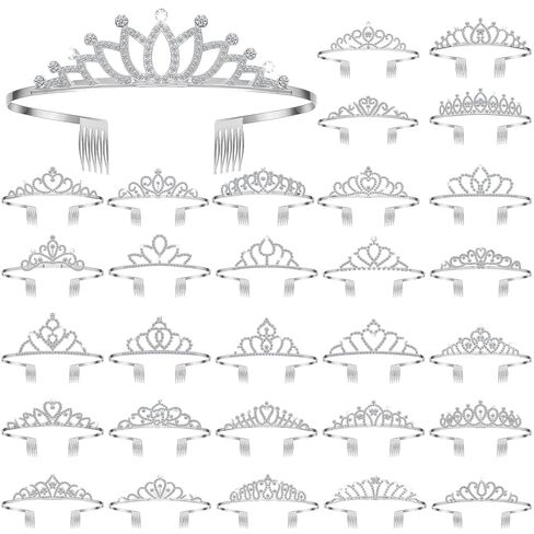 Lyrow 30 Pcs Tiara Crowns for Women Bulk Galentines Day Party Favors Crystal Queen Crowns with Comb Headband Silver Princess Tiaras for Birthday Wedding Halloween Christmas(Beautiful Style) in Kuwait