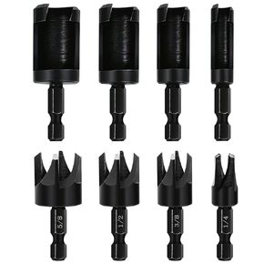 مجموعة لقم مثقاب قاطعة من الخشب الأسود مكونة من 8 قطع، قاطعة قابس متينة، لقم مثقاب مستقيمة ومدببة 1/4 بوصة، 5/8 بوصة، 3/8 بوصة، 1/2 بوصة مع ساق سداسية 1/4 بوصة، أداة قطع للخشب in Kuwait