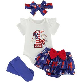 Kuriozud My First 4th of July Outfit Baby Girl Romper Onesie Bodysuit+Ruffle Tutu Shorts Bloomer 1st Fourth of July Clothes in Saudi Arabia