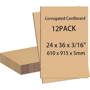 Hixdo12 حزمة من أوراق الورق المقوى المموج مقاس 24 بوصة × 36 بوصة × 3/16 بوصة، لوحة ملصقات بنية سميكة مزدوجة الجدار، أوراق كرتون مسطحة كبيرة للتعبئة والبريد والنقل والشحن والحرف اليدوية in Kuwait