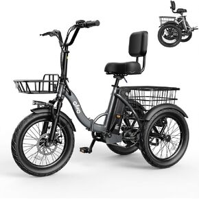 دراجة كهربائية Qlife Triker، دراجة كهربائية قابلة للطي بمحرك بدون فرشاة بقدرة 750 وات/1200 وات، بطارية قابلة للإزالة 48 فولت 10.4 أمبير، دراجة كهربائية بثلاث عجلات، ما يصل إلى 55 ميلًا و20 إطار دراجة ثلاثية العجلات للبالغين in Kuwait