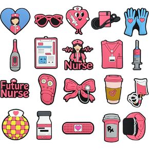 20PCS Pink Nurse Shoe Decoration Charms, Medical Themed Accessories for Clog Shoes, DIY Cute Stethoscope Syringe Shoe Charms for Girls & Women in Kuwait
