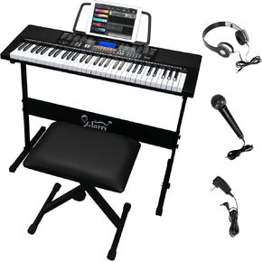 GLARRY 61-Key Portable Electronic Keyboard Piano set w/LCD Screen, Stand, Microphone, Headphones, Stand, Bench, Teaching Modes, Built-In Speakers in Kuwait
