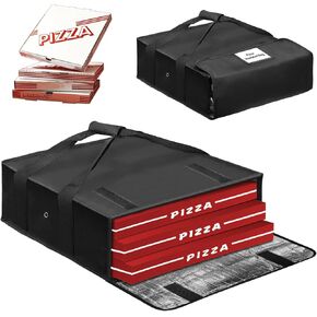حقيبة بيتزا معزولة لتدفئة البيتزا، حقيبة توصيل كبيرة مقاس 20 × 20 × 6 بوصة مع نافذة ملصق، تحمل 3 صناديق من بيتزا مقاس 18 بوصة للاحتفاظ بالحرارة، مثالية لتقديم الطعام والمطاعم وخدمات توصيل الطعام in Kuwait
