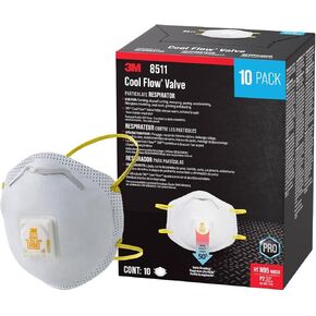 3M N95 Respirator 8511, 10 Pack, NIOSH-APPROVED N95, Features 3M COOL FLOW Exhalation Valve, Relief From Dusts & Certain Particles During Sanding, Pollen, Mold Spores, Dust Particles (8511DB1-A-PS) in Kuwait