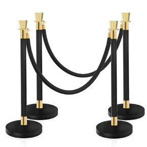 Black Stanchion, 5 ft Black Velvet Rope Red Carpet Ropes and Poles, Stainless Steel Stanchions Post Used for Theaters, Parties, Wedding, Exhibition, 6PCS in Kuwait