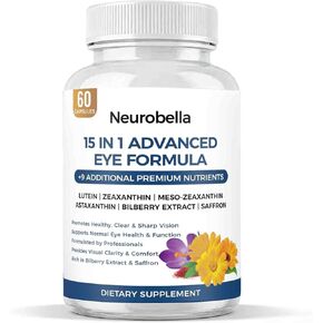 Neurobella Eye Formula - Neurobella 15 in 1 Advanced Eye Formula with All 3 Carotenoids, Lutein & Zeaxanthin, Bilberry Extract and Saffron, 60 Capsules in Saudi Arabia