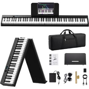 Carina Piano Keyboard, 88 Keys Full Size Semi Weighted Foldable Piano, Portable Electronic Keyboard Piano with Light Up Keys, Sustain Pedal, Keyboard Stickers, Music Stand and Piano Bag, Black in Saudi Arabia