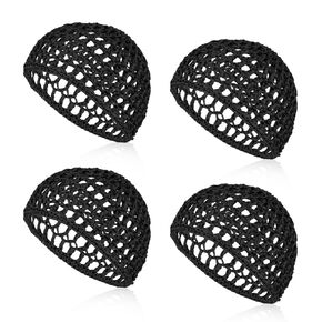 4Pcs Hair Nets for Sleeping, Black Comfortable Hair Wrap Net for Silk Press, Mesh Crochet Design Wrap Cap Bonnet for Silk Press, Fitted Head Cover Perfect for Curls Shower Sleep, 20-22 Inch in Kuwait