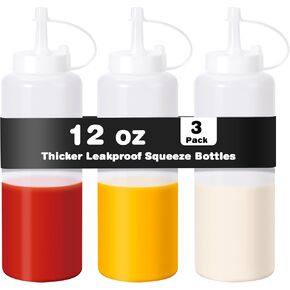 Rainspire 3 عبوات 12oz زجاجات ضغط بهار سميكة ومتينة ومضادة للتسرب للصلصات/الزيوت/الفنون والحرف اليدوية، آمنة للاستخدام في غسالة الأطباق، بيضاء in Kuwait