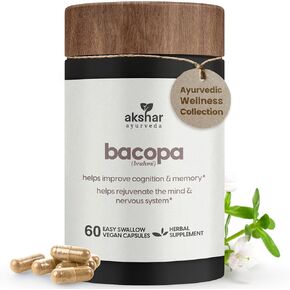 أكشار أيورفيدا - مكمل براهمي باكوبا 500 ملغ، نظام تجديد، حبوب باكوبا لدعم الوظيفة الإدراكية للبالغين، نباتي باكوبا مونيري لم يتم الإساءة إلى الحيوانات لتصنيعه (60 قطعة) in Kuwait