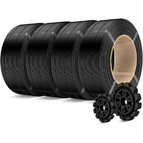 SUNLU 4KG PLA+2.0 3D Printer Filament Refill, High Toughness PLA+ Filament Bundle, No Spool 3D Filaments Refill 1.75mm for Reusable Spools Compatible with Bambu Lab 3D Printers, 1KG/Roll, Black*4 in Kuwait