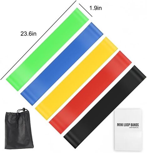 5 Pack Resistance Bands for Working Out, Elastic Loop Exercise Band Set with 5 Resistance Levels, Multi-Colored Workout Bands for Full Body Training, Strength Building, Yoga, Pilates, 23.6×2 Inches in Saudi Arabia