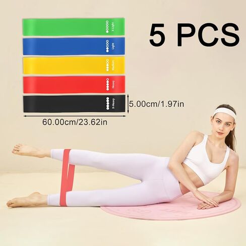 5 pcs Exercise Resistance Bands Set, Elastic Workout Loops for Physical Therapy, Yoga, Stretching, Pilates and Booty Legs Training in Saudi Arabia