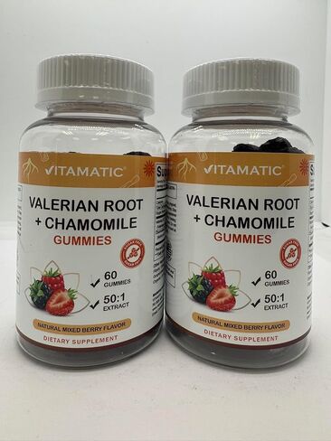 Vitamatic Valerian Root & Chamomile Gummies – Plant-Based Botanical Extract – Mixed Berry Flavor – Vegan, Non-GMO, Gluten-Free – Herbal Supplement – 60 Count (120 Count) in Saudi Arabia